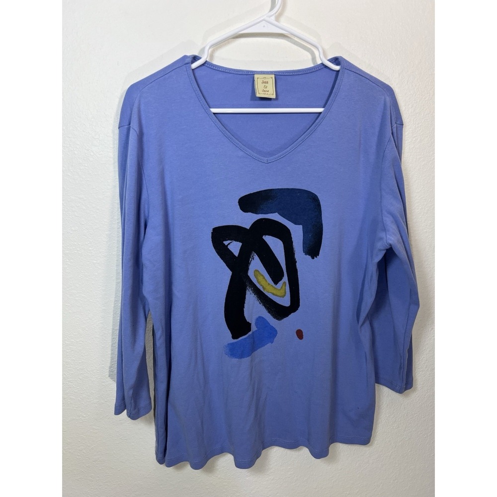 Jess & Jane Abstract Modernist Art T Shirt Top- xl 3/4 Sleeve Blue